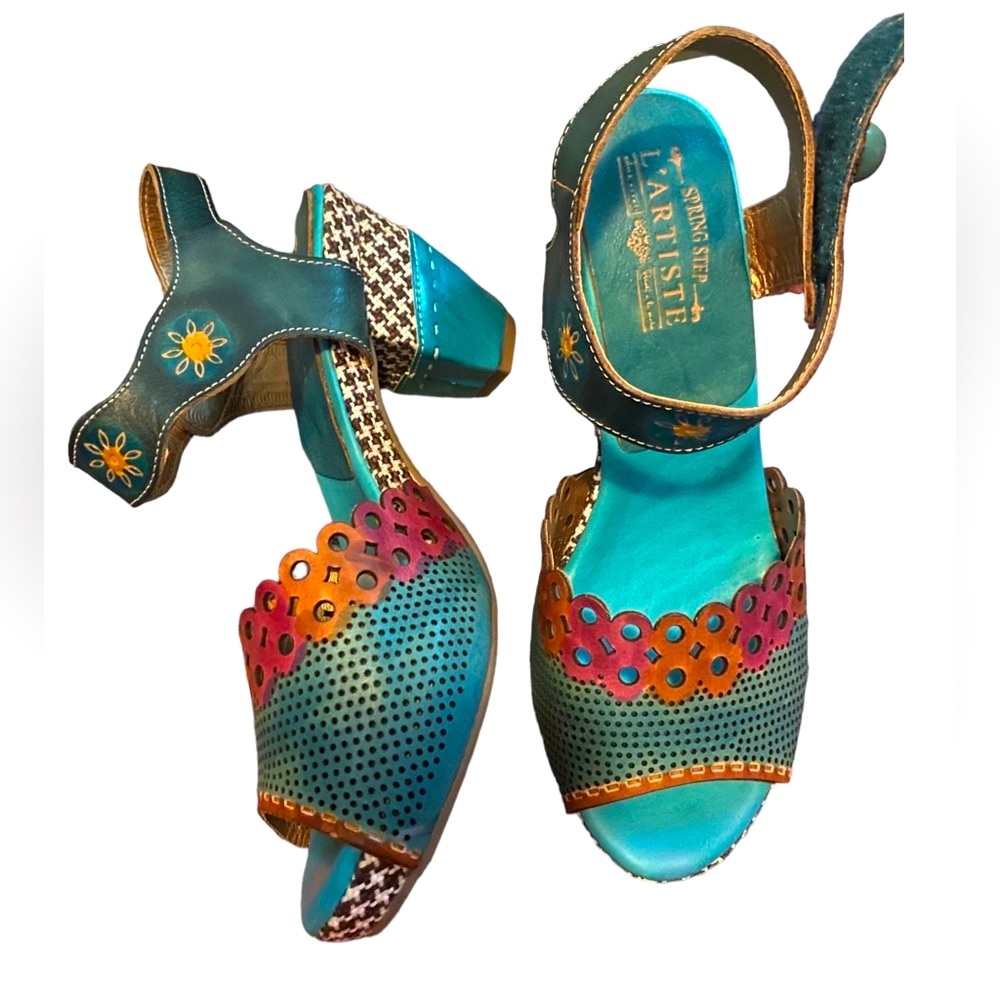 L’Artiste Blue Cone Heel Sandals